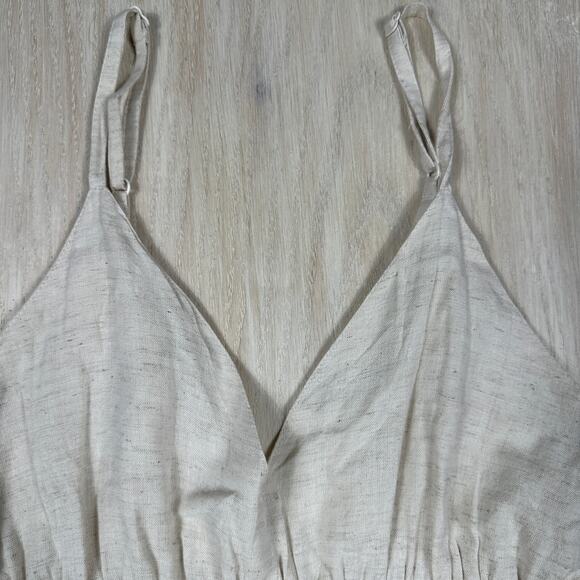 Sim & Sam Beige Linen Blend Crochet Coastal Beach Boho Tiered Midi Dress Small - Picture 3 of 14